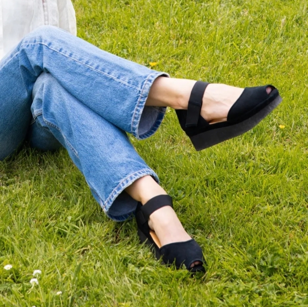 L'Amour des Pieds Amadour black suede platform peep-toe sandals